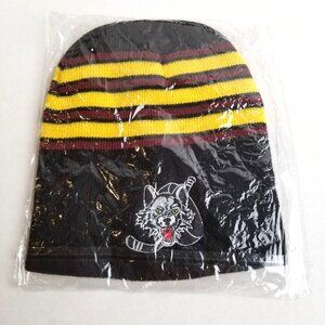 Chicago Wolves AHL Hockey Beanie Hat Black Yellow Burgundy Knit Winter Cuffed